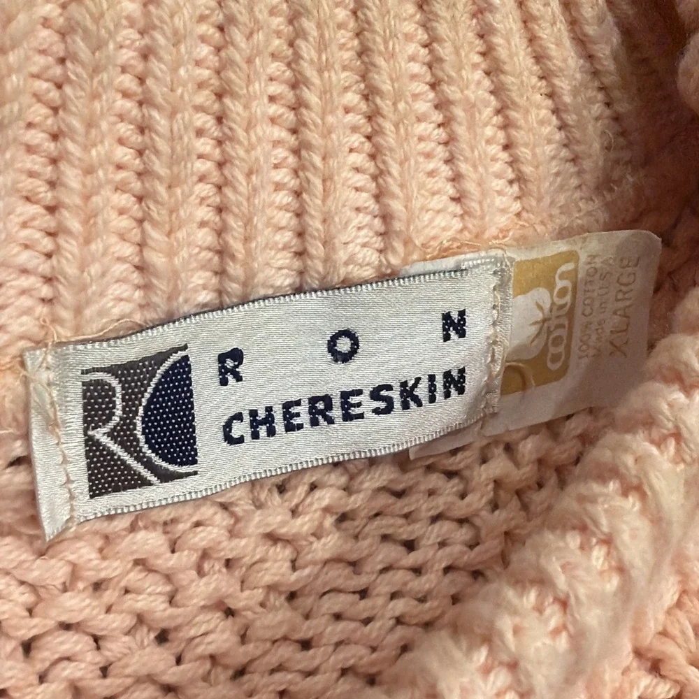 Vintage Ron Chereskin Sweater Adult XL Peach Pink 100% Cotton Geometric Knit 90s